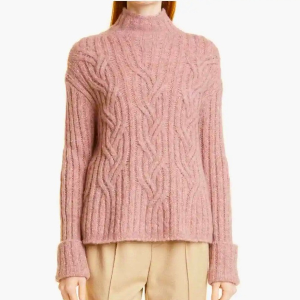 Vince Mirror Cable Turtleneck Sweater in Rose